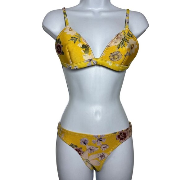 Triangl yellow floral scuba Neoprene Bikini top is medium bottom is XL - Picture 1 of 12